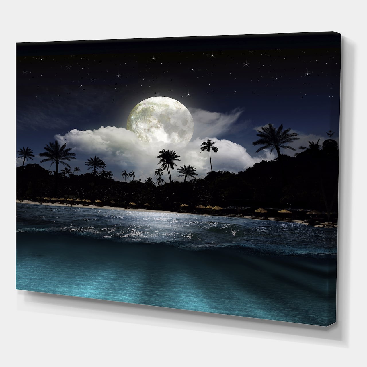 Designart - Fishing Boat Under Tropical Full Moon - Modern Canvas Wall Art Print